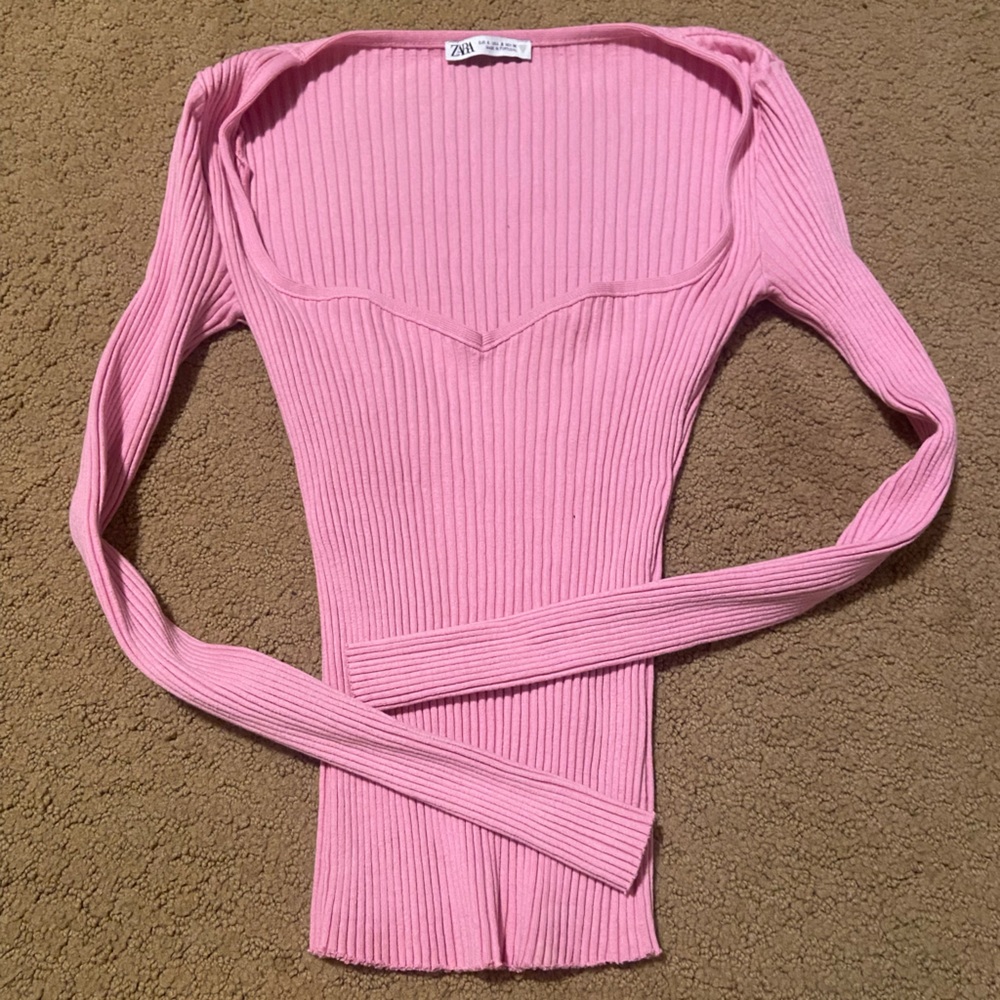 Pink ribbed zara long sleeve top